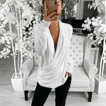 

Autumn Women's Casual Pullover Jumper Autumn Loose Long Sleeve Pleated Wrap Top Shirt Tunic Solid Blouse New