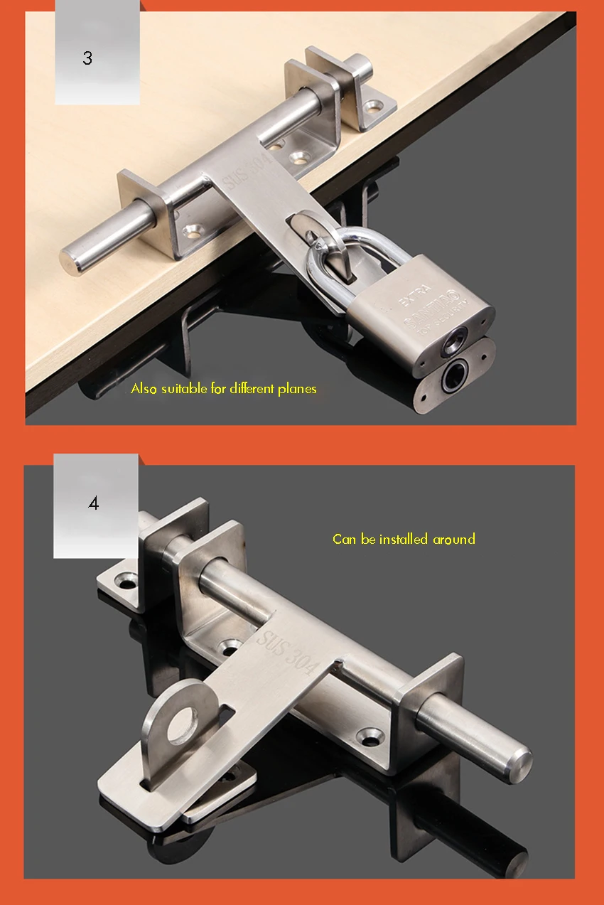 Inoxidável Barril Parafuso com Cadeado Buraco, Porta
