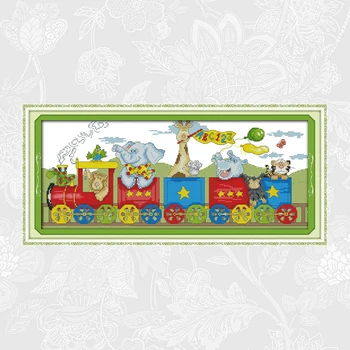 

The train of happiness Cross Stitch Package Factory Sets Aida 14ct 11ct White Cloth Embroidery kit DIY Handmade Needlework