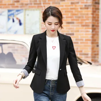 

Women's jacket 2019 autumn new casual fashion temperament slim slimming solid color single buckle small suit women's clothes