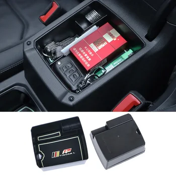 

1set Black ABS Car Central Armrest Storage Box Container Holder Tray Non-slip Mat For Volkswagen Tiguan L2017-2020 Accessories