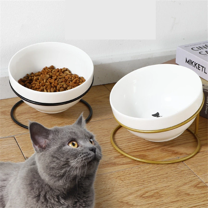 

Cat Ceramic Bowl Dog Bowl with Stand Sloping Slope Design Protect Spine Pet Drinking Feeding Bowl Dish Puppy Dogs Cats Feeder