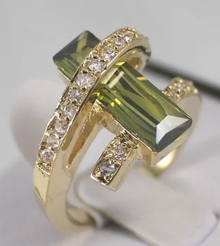 

Noble golden GP Jewelry olive green Crystal Ring Size :7-10