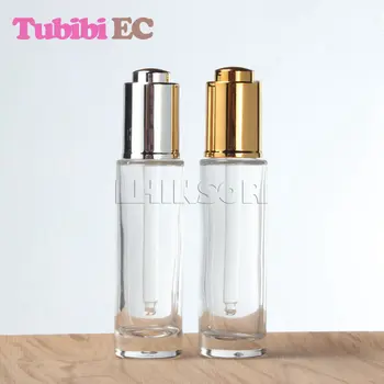 

50pcs/lot Wholesale 30ml Gold Silver Transparent Glass Essential Oil Dropper Bottle with Pipette Cosmetic Packing Containers