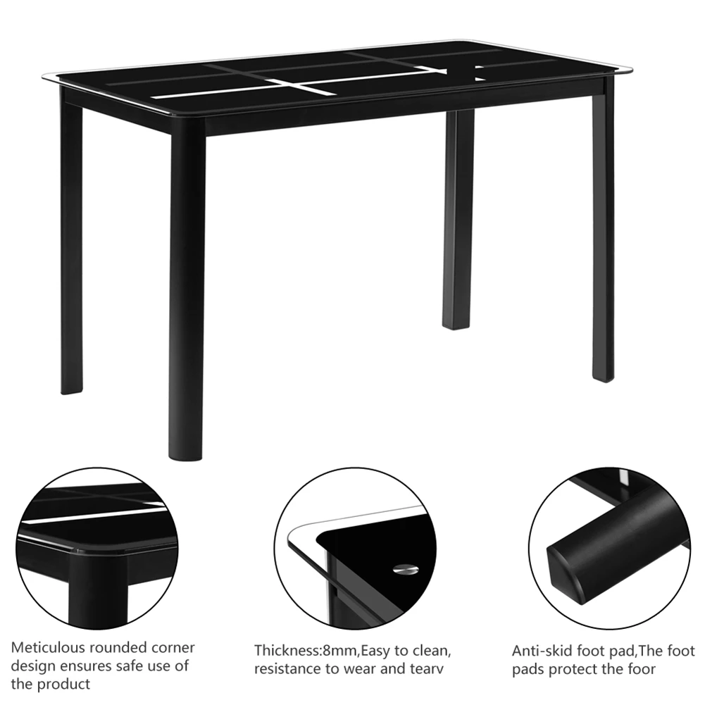

Dinning Table Set Tempered Glass Dining Table Chair with Nine Block Box Pattern and 4pcs High Backrest Dining Chairs
