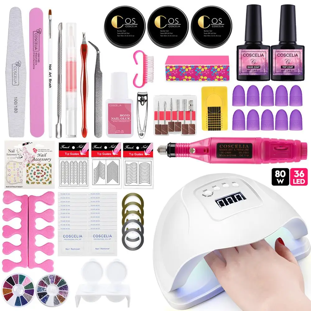 Nail Art Tool 12/72W UV Lamp& 2 Color Soak Off Gel Nail Top Base Coat Gel Nail Polish Kit Manicure Sets& Kits Varnish Set