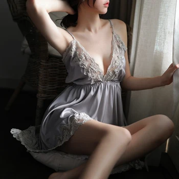 

Jodimitty Night Sleep Dress Nighties for Women Underwear Lingerie Sling Lace Embroidery V-Neck Sexy Nightdress Lenceria Femenina