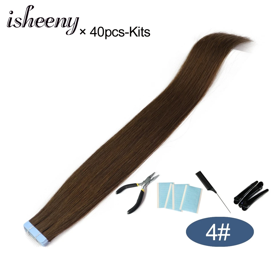 4-40pcs Isheeny 1" 18" 2" 22" 2" лента в Пряди человеческих волос для наращивания Прямой Реми на клей Невидимый PU выдвижение утка 14 цветов Выберите - Цвет: 4-40pcs