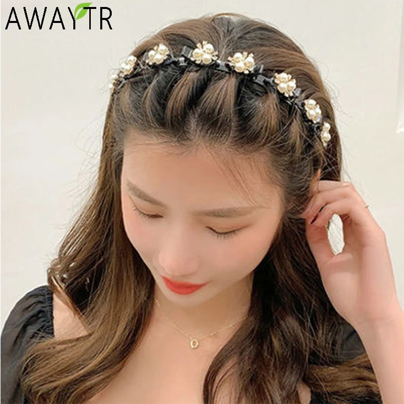 Unisex Alice Pearls Elegant Hairbands Men Women Sports Headband Double Bangs Hairstyle Make Up Hairpins Fashion Hair Accessories