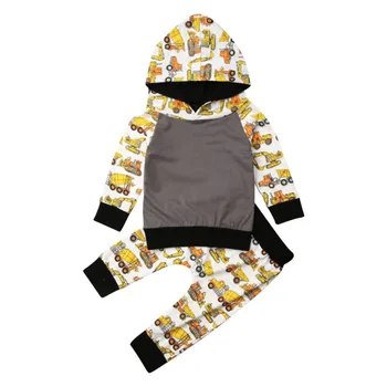 

2Pcs/set Baby's Set Two Piece Long Sleeved Trousers Boys Cartoon Truck Printed Hooded Top Pants Baby's Sets