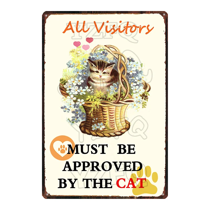 

Warning Beware Attack Cat Watch Dog on Duty Pet Metal Plate Wall Pub Restaurant Home Art Decor Iron Poster Cuadros DU-5622A
