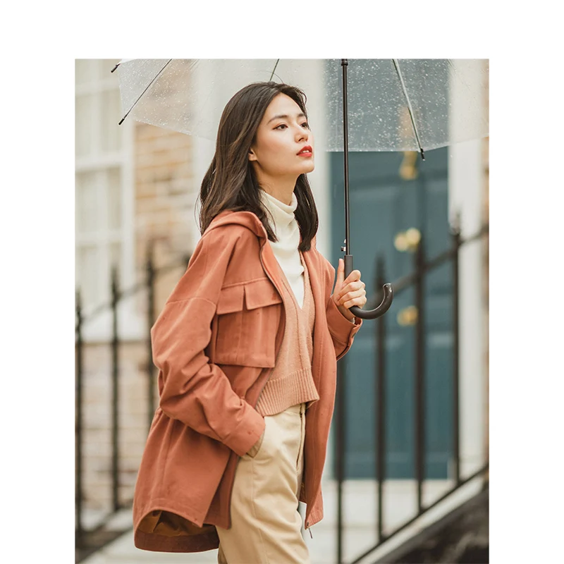 astounding  INMAN Spring Autumn Fashion Contrast Hooded Fashion Personality Drop-shoulder Sleeve All Matched Wo