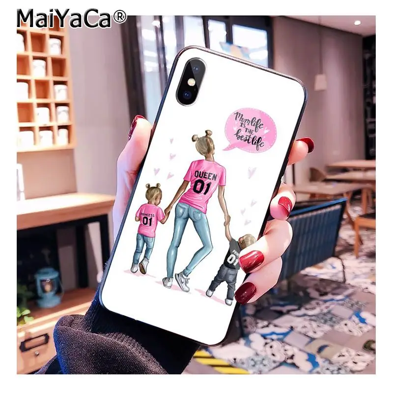 MaiYaCa черный коричневый волос для мамы, дочки, сына, папы, закаленное стекло, чехол для телефона iphone 11 Pro XR XS MAX 8X7 6S 6 Plus - Цвет: A13