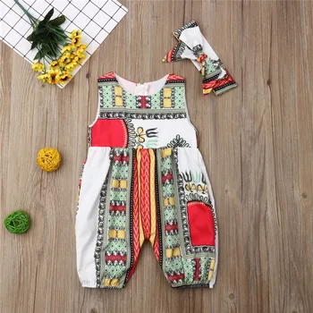 

Kid Baby Child Girls Romper 2019 Infant Newborn Toddler Summer Sleeveless Jumpsuit O-Neck African Style Floral Headband Clothing