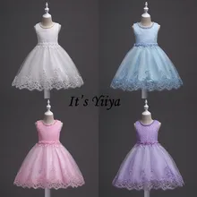 It's Yiya/Платья с цветочным узором для девочек модные платья для причастия с аппликацией и бусинами Детские праздничные платья без рукавов с круглым вырезом для девочек 981