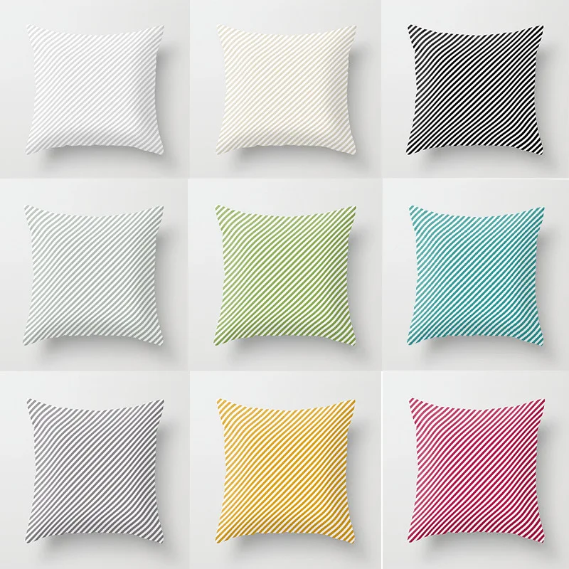 

Yaapeet 1pc Striped Cushion Cover Blue Polyester Throw Pillow Case Light Grey Cushion Cover Square Brief Pillowcase Decorative