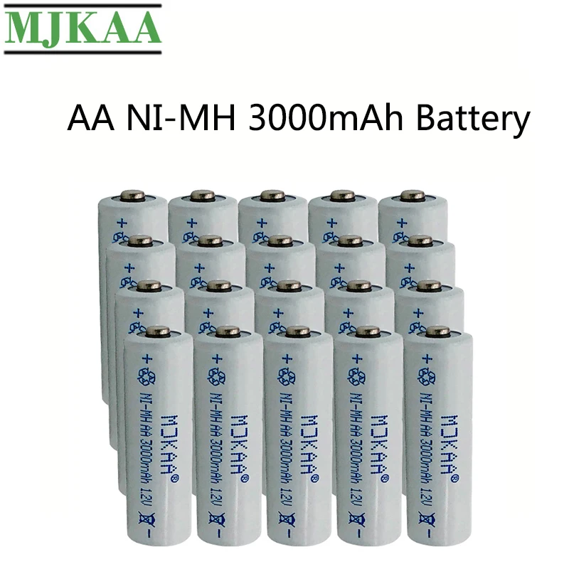MJKAA 20 шт. AA 3000 мАч 1 2 в 100% Высокое качество аккумуляторная батарея Ni MH батареи для
