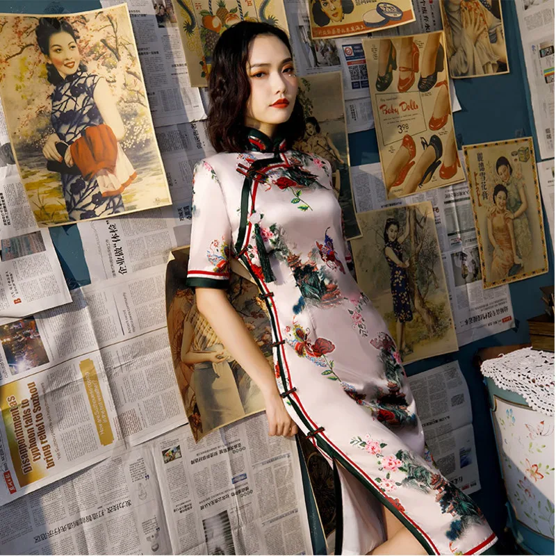 Sheng Coco розовое китайское шелковое платье длиной до колен китайское Cheongsam Qipao Женские Классические Вечерние Короткие платья восточное платье