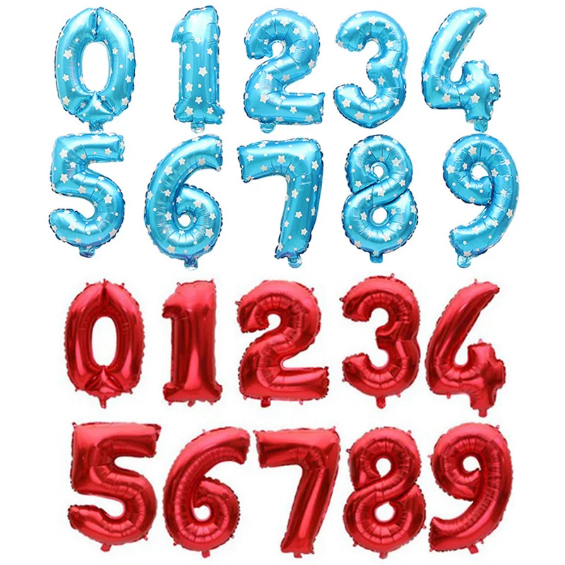 

16 inch Number letter Foil Balloon Spotted Blue Red Christmas Inflatable Toys Digital Birthday Party Decoration Baby Supplies