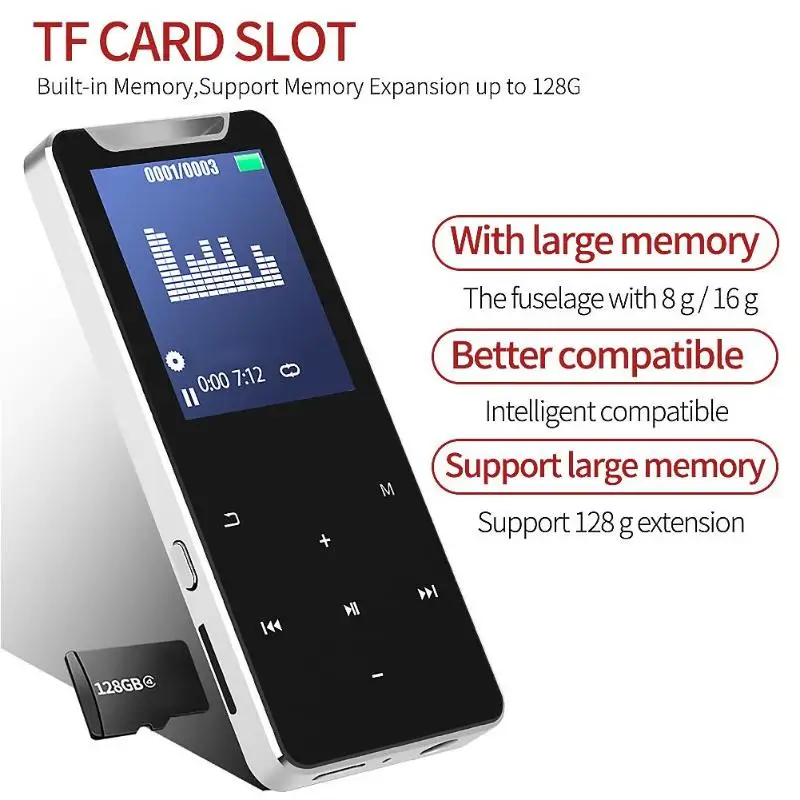 MP4 аудио плеер Горячая прочная Поддержка Радио сигнализация Bluetooth 4,2 1,77 дюймов TFT цветной сенсорный экран fm-радио