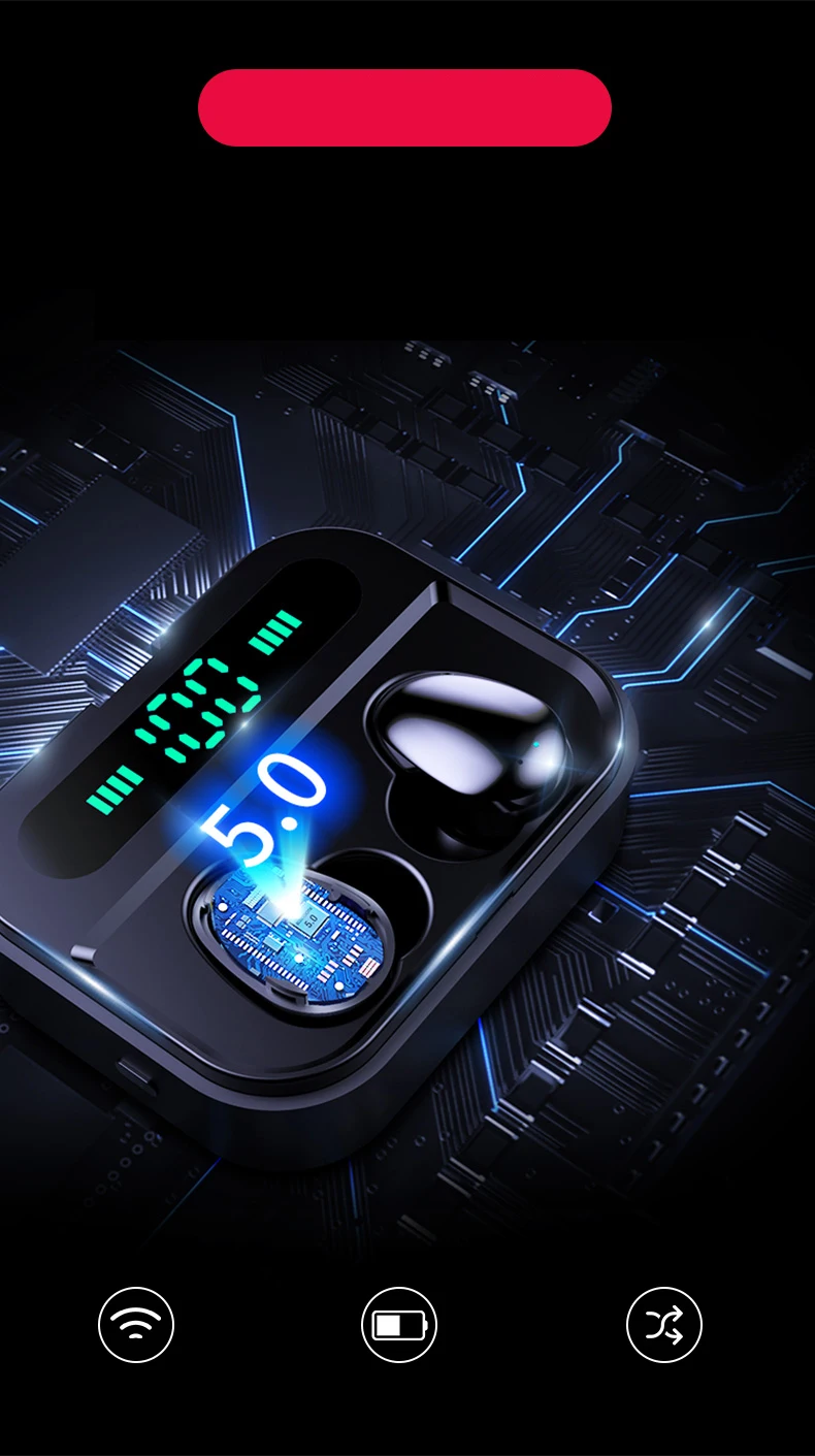 Наушники Geartronics TWS Bluetooth, настоящие беспроводные наушники, мини водонепроницаемые наушники с аккумулятором 3600 мАч, bluetooth-наушники