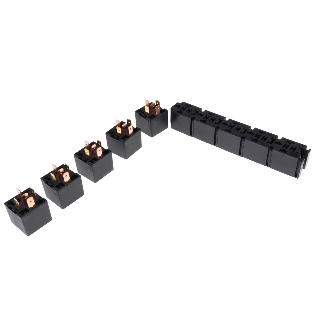 5pcs 80A 5 Pin General Purpose Relay Socket Holder Car Light Alarm Control