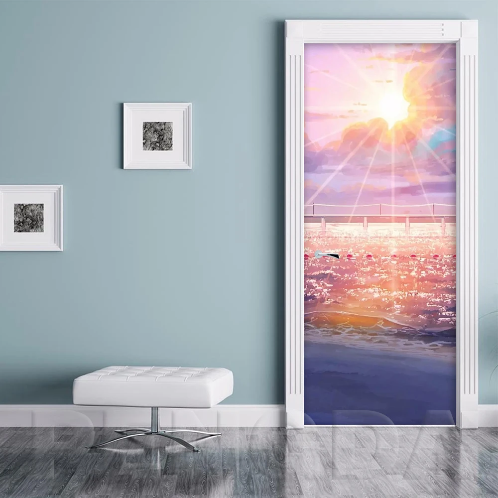 Наклейки на стену 3D Шаг 2 шт Дверь стикер природа пейзаж DIY самоклеящаяся водонепроницаемая бумага плакат печать художественные картинки домашний декор