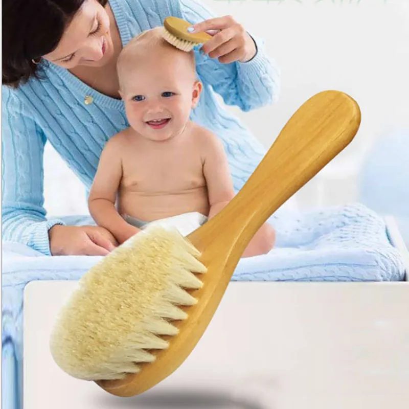Natural Wool Baby Brush Hair Brush Wooden Baby Brush Comb Infant Care Pure Newborn Infant Kids
