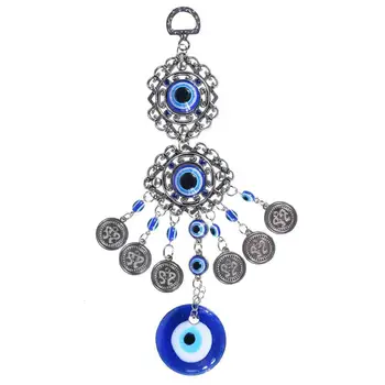 

Wind Chimes Turkey Evil Eye Pendants Amulet Home Wall Hanging Decor Blessing Protection Gift Dream Catcher Blue Rhinestone