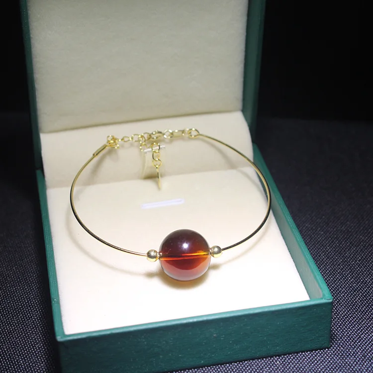 

[Unique Design] 9-15mm Red Blue Amber S925 Silver shou jiao lian Adjustable Length Electroplated Thick Golden
