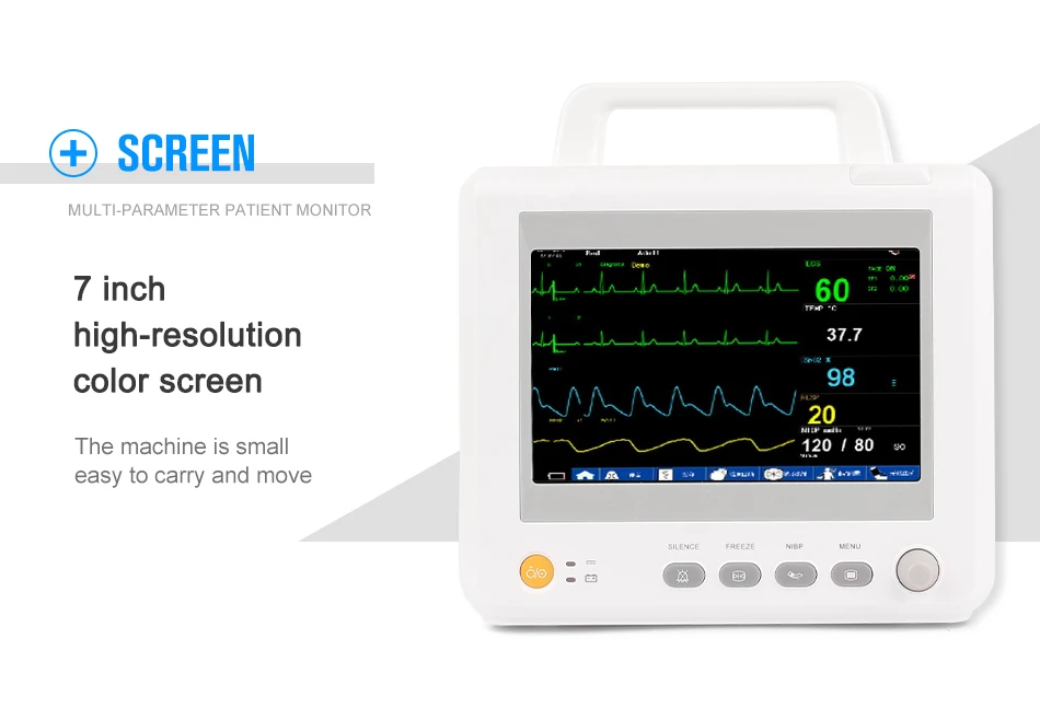 Медицинское оборудование 7 дюймов 6 параметров монитор пациента NIBP, Spo2, PR, ECG, RESP, TEMP мульти-параметры монитор пациента