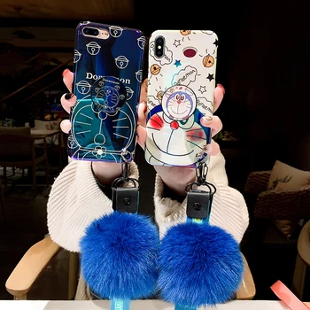 

Blue Ray Doraemon Cartoon Soft Silicone Case With Bracket Neck Rope For Samsung S10e S8 S9 Note 9 8 10 Plus A10s A20 A30 A50 A70