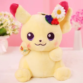 

25cm Lovely Pikachu Flower Decor Plush Toys Cartoon Anime Dolls Cute Peluche Pillow for Children Kids Girls Birthday Xmas Gifts