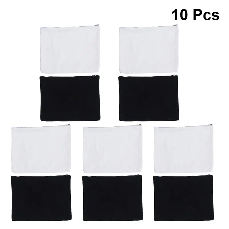 

10Pcs Portable Canvas Coin Purse Cotton Makeup Bag Cosmetic Handbag Zipper Wallet Change Purse(Black,White, Each 5Pcs )