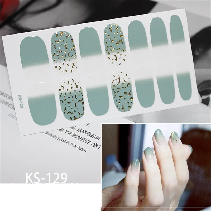 Lamemoria наклейки для украшения ногтей s 1 лист блестящая наклейка Зеленый Серебряный Клей DIY Наклейки полное покрытие маникюр - Цвет: KS129