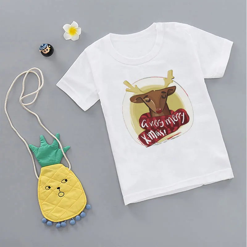 Новинка года, футболка для девочек Рождественская рубашка с изображением Санта-Клауса на год модная детская футболка в Корейском стиле для маленьких мальчиков Милая одежда для отдыха