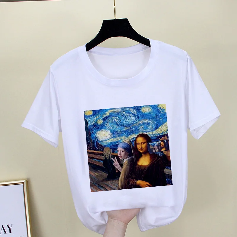 Женские футболки забавные mona lisa graphic ulzzang harajuku Повседневная футболка женская мода