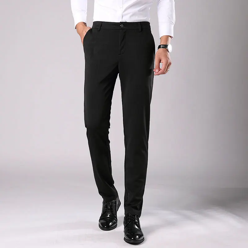 Pantalones de traje para hombre, pantalón informal de negocios a la moda, elásticos, rectos, formales, de talla grande, 28 a 38, primavera y otoño, novedad de 2020