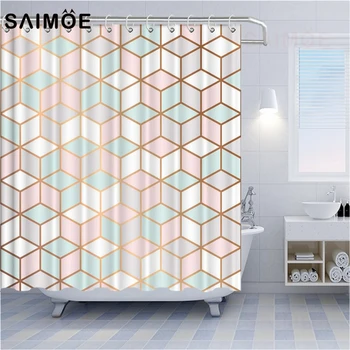 

SAIMOE Geometric Pattern Shower Curtains Simple Polygon Abstract Golden Lines Printing Home Decor Waterproof Bathroom Curtain
