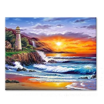

Paint By Numbers Kits for Adult, DIY Canvas Painting for Adults Beginner-Cliff Beach