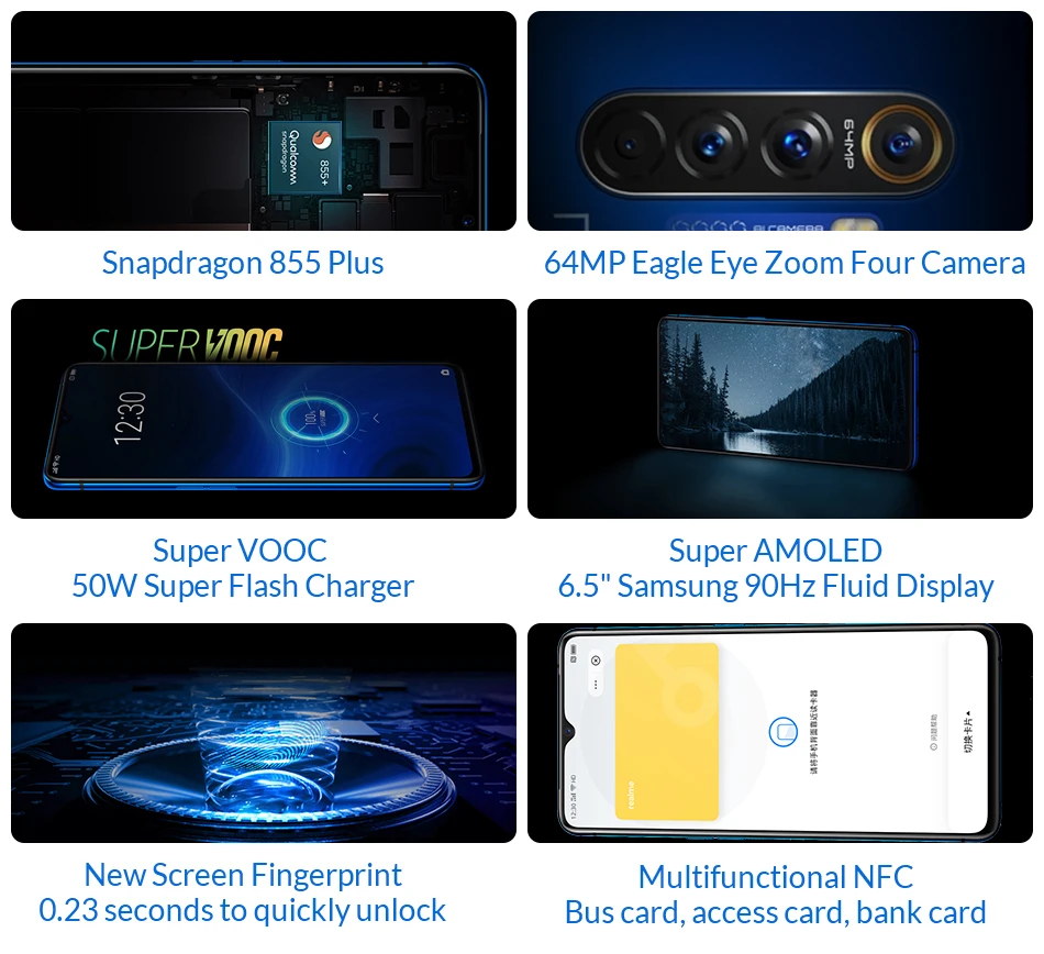 Мобильный телефон realme X2 Pro 6," Snapdragon 855 Plus NFC 64MP Quad camera 50W Super VOOC Быстрая зарядка
