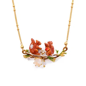 

New French style hand-painted enamel glaze cute animal squirrel necklace short clavicle chain necklace female