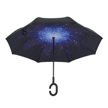 

Starry sky Folding Reverse Umbrella Double Layer Inverted Windproof Rain Car Umbrellas For Women