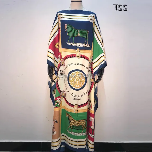 Africa Fashion Blogger Recommend Popular printed Silk Kaftan Maxi dresses Loose Summer Beach Bohemian kaftan long dress for lady 3
