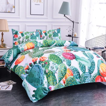 

Home textile bedding 3D printed Q version of cactus, cute succulent greenery series pillowcase bed sheet quilt cover set