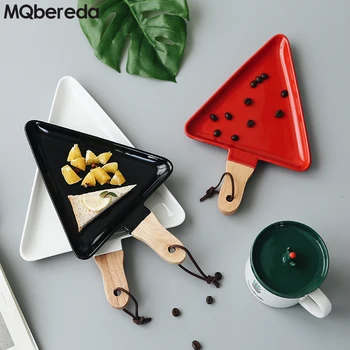 

New Christmas Tree Ceramic Plate with Handle Creative Dessert Snack Plate Afternoon Tea Bread Tray Christmas Plate