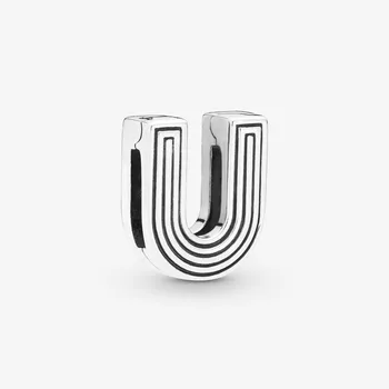 

Name Clip DIY Women Gift 100% 925 Sterling Silver Beaded Letter U Clip Charm Silver DIY Jewelry fit Original Pandora Bracelets