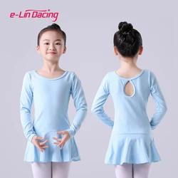 Customized Logo Long Sleeve Dance Leotard Cottom Skirt Suit  Kids Children Ballet Gymnastics Leotard with Shorts Dancing Dresses