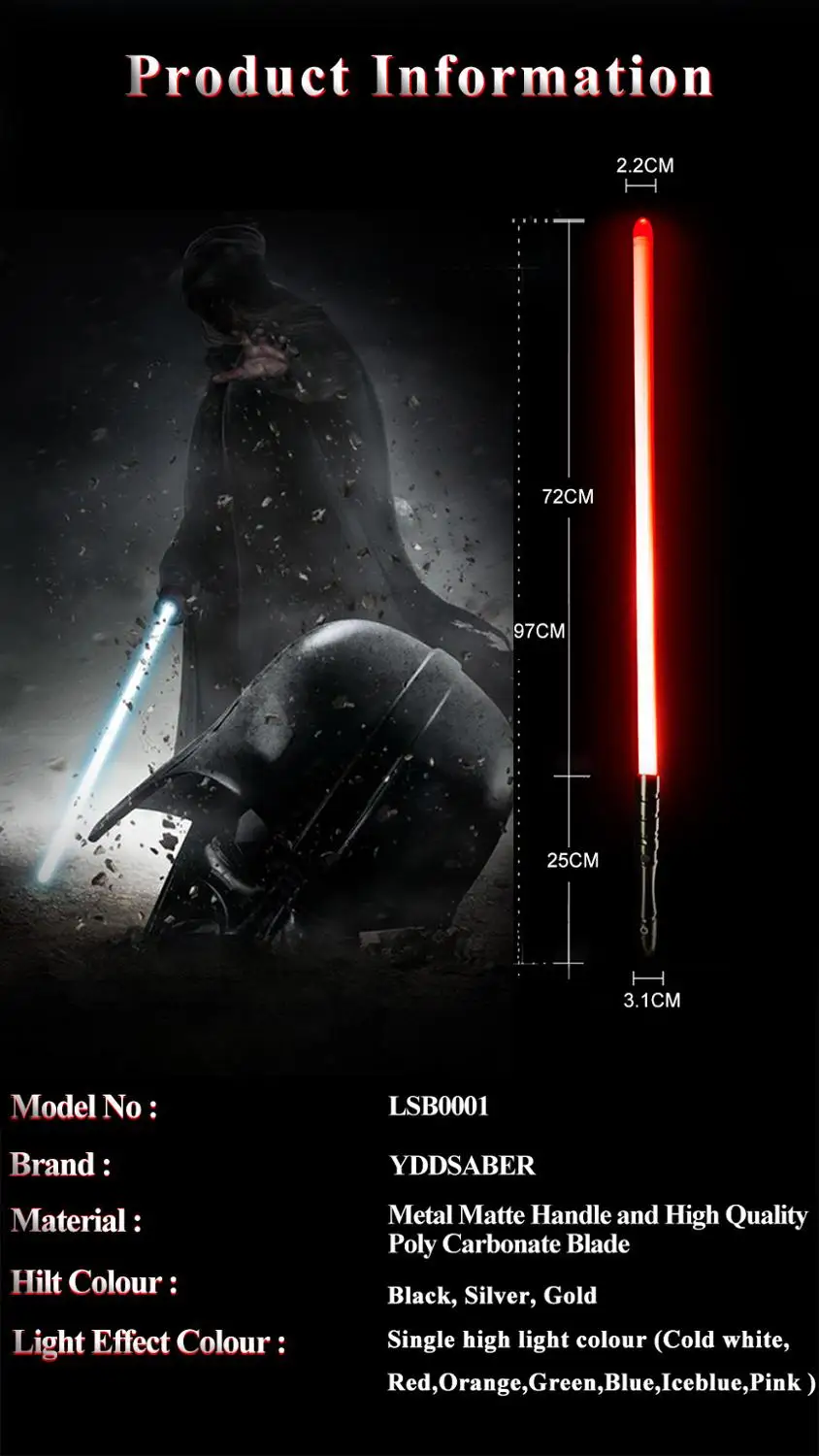 YDD LED Lightsaber Rechargeable Light Sound Multiple Modes FOC Lock Up Metal Hilt Force FX Hard Sword Jedi Smith Light Saber