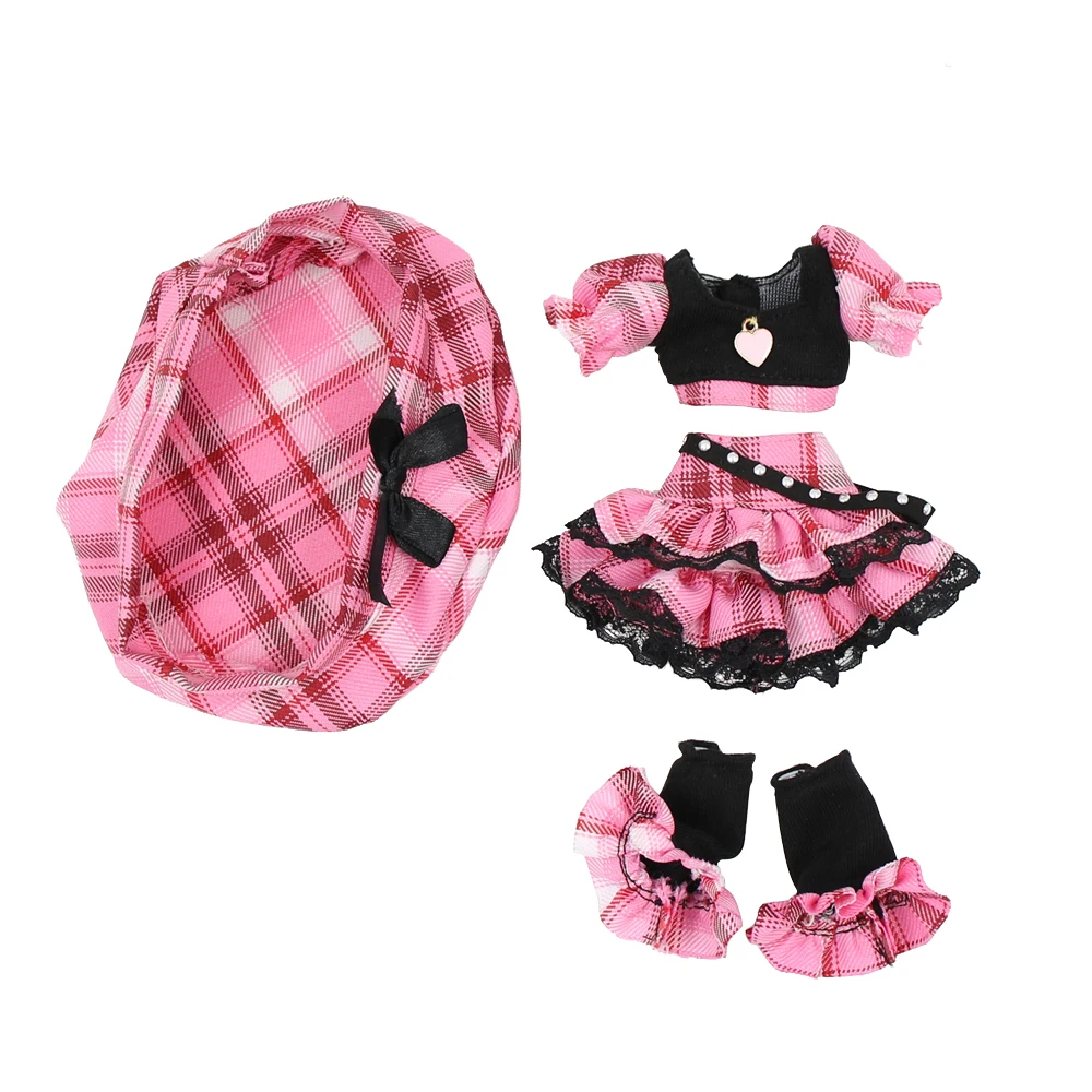 ICY DBS-ropa de muñeca Blyth para niña, Boina rosa, falda a cuadros, traje de anime, trajes geniales, cosplay